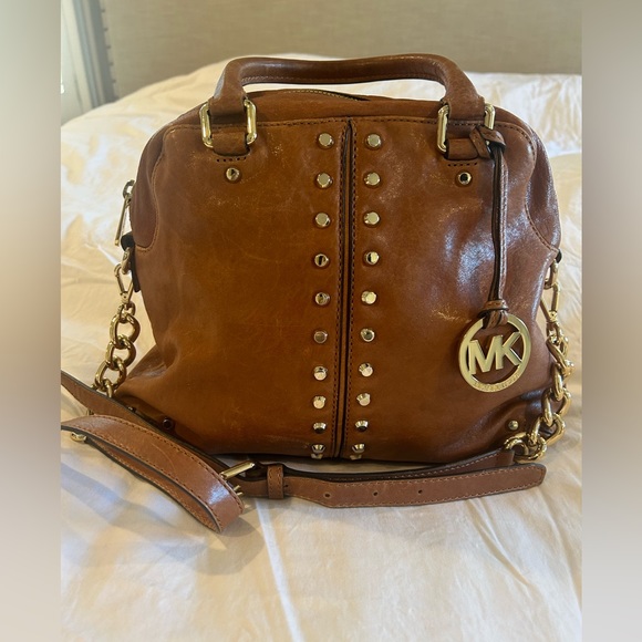 Michael Kors Uptown Astor Studded WALNUT Leather Large Satchel Bag - Picture 12 of 13